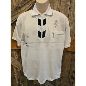 Huong vintage 1/4 zip polo whimsical size M Medium mens 90s shirt top EUC ^